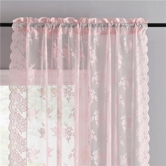 Pink Sheer Curtains for Girls Bedroom - Vintage Floral Sheer Lace Curtains - Picture 3 of 7
